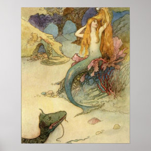 Póster The Mermaid and the Dragon by warwick goble