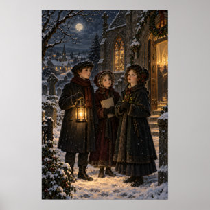 Póster The Midnight Carolers   Vintage Old World Christma