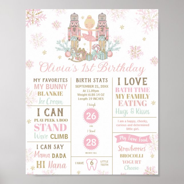 Póster The Nutcracker 1st Birthday Milestone Birth Stats  (Frente)