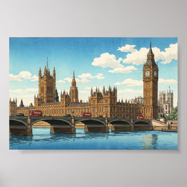 Póster The Palace of Westminster Japanese Woodblock Print (Frente)