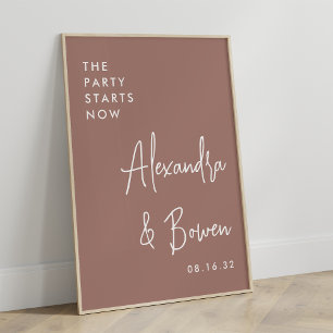 Póster The Party Starts Now Wedding Sign Terracotta