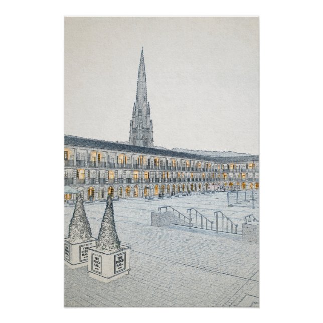 Póster The Piece Hall, Halifax, Boceto Arquitectónico (Anverso)