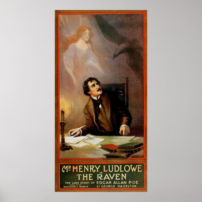 Póster "The Raven" Edgar Allan Poe ~ Henry Ludlowe 1908 (Frente)