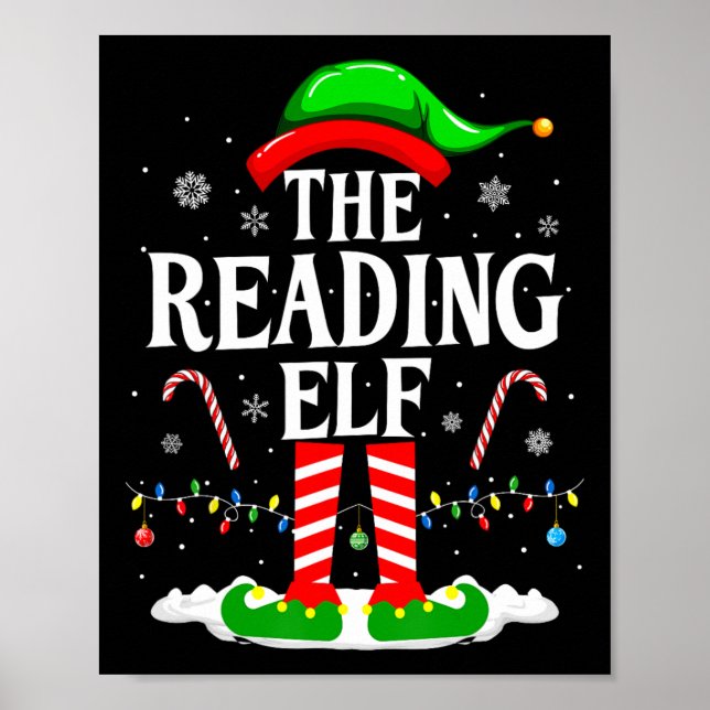 Póster The Reading Elf Xmas Funny Book Lover Christmas Bo (Frente)