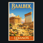 Póster The Roman Ruins of Baalbek - Vintage Travel<br><div class="desc">The Roman ruins of Baalbek up near the Syrian border in Lebanon are some of the best preserved ruins in the world. 

This stylish travel poster depicts the Temple of Jupiter and the Temple of Bacchus,  two of the main drawcards at this amazing location.</div>