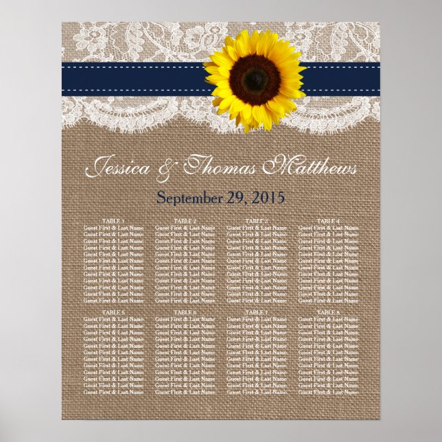 Póster The Rustic Sunflower Wedding Collection - Navy (Frente)