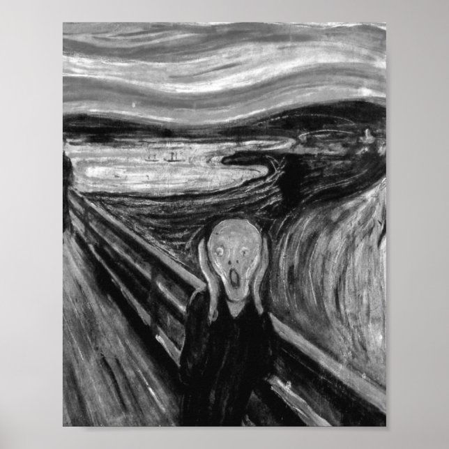 Póster The Scream Black And White By Edvard Munch (Frente)