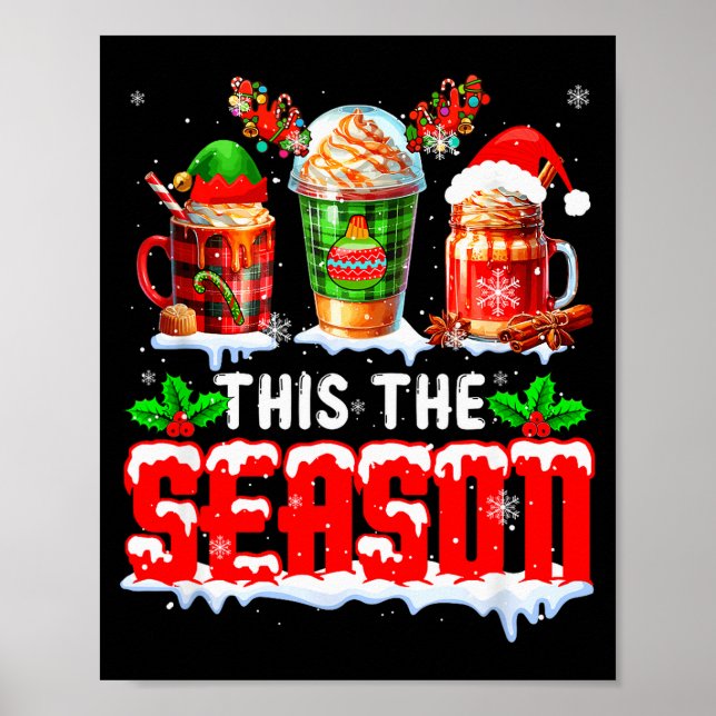 Póster The Season Christmas Three Santa Reindeer Elf Coff (Frente)