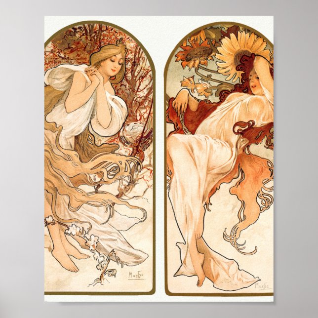 Póster The Seasons Original 1897 Por Alphonse Mucha (Frente)