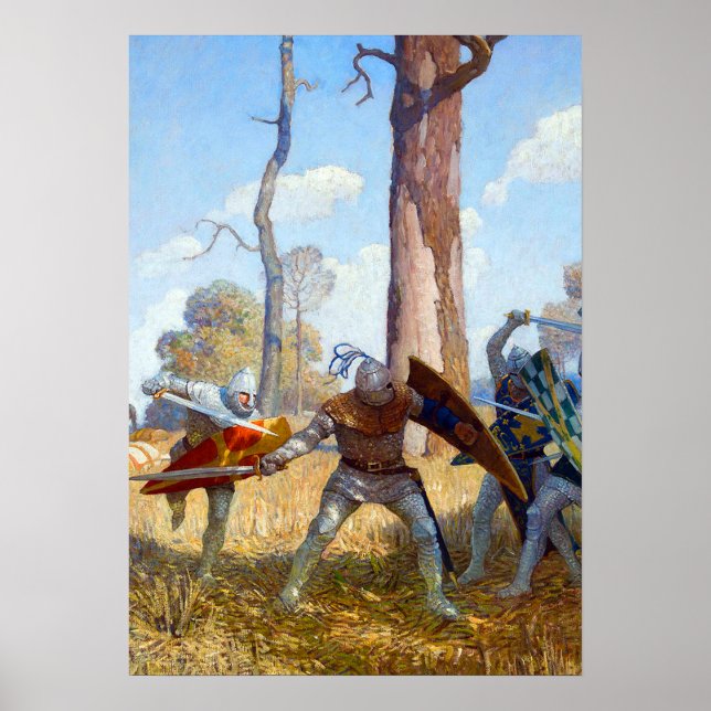 Póster The Slay of Sir Lamorak, c. 1922, por N.C. Wyeth (Frente)