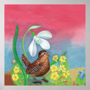 Póster The snowdrop and the wren bird summon the spring