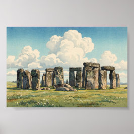 Póster The Stonehenge Japanese Woodblock Print
