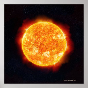 Póster The Sun que muestra llamaradas solares contra una