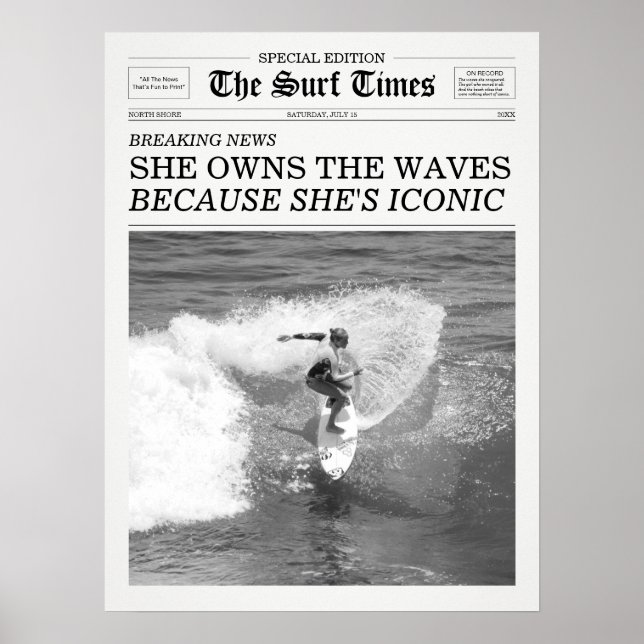 Póster The Surf Times Periódico Ella Posee Las Olas (Frente)