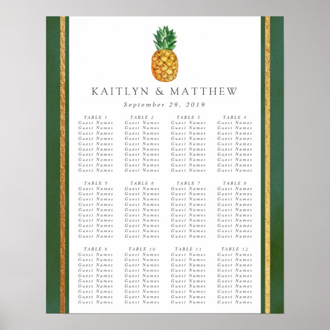 Póster The Tropical Pineapple Wedding Collection Seating (Frente)