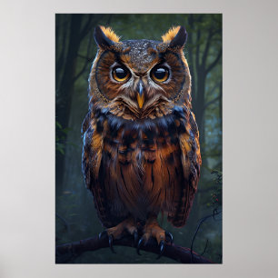 Póster The Watcher in the Woods - Owl Portrait Wall Art