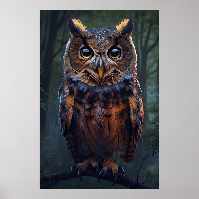 Póster The Watcher in the Woods - Owl Portrait Wall Art (Frente)