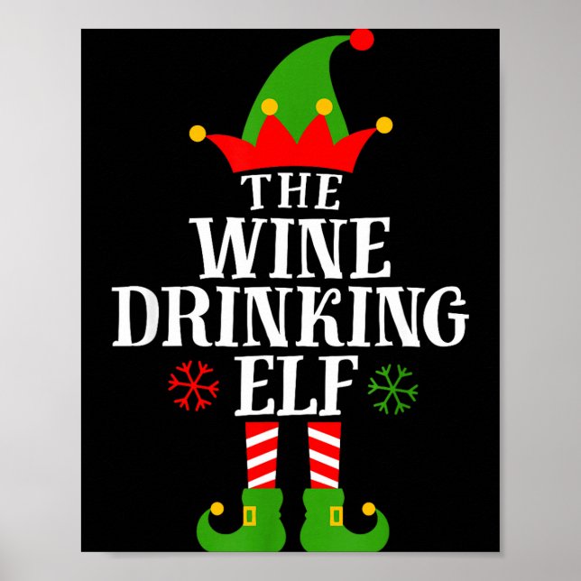 Póster The Wine Drinking Elf Funny Matching Family Christ (Frente)