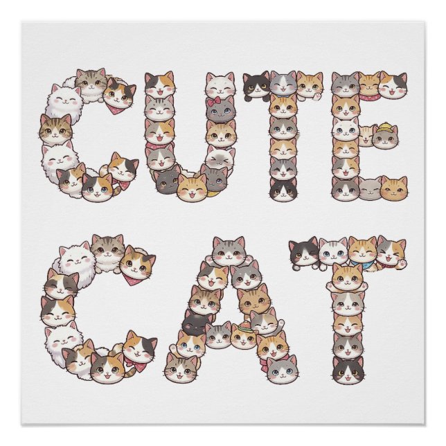 Póster The words "CUTE CAT" are made using cat faces (Anverso)