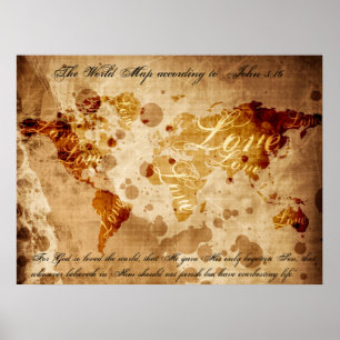 Póster The World Map According to John 3:16