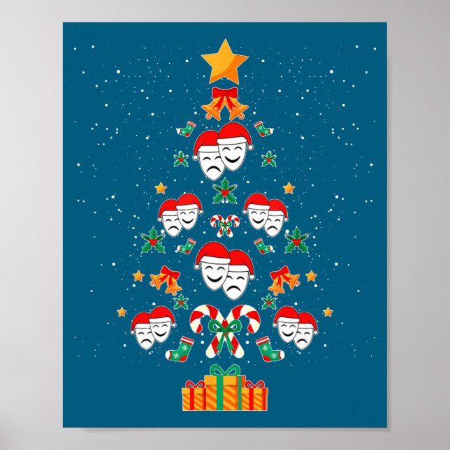 Póster Theatre Masks Drama Actor Actress Christmas Tree X (Frente)