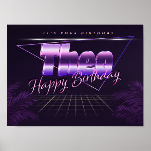 Póster Theo Name Vorname lila retro Poster Geburtstag