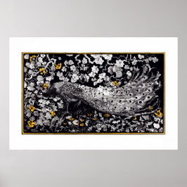 Póster Theo Van Hoytema Retro Peacock Clip Art Negro y