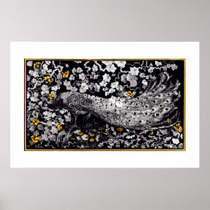 Póster Theo Van Hoytema Retro Peacock Clip Art Negro y