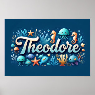 Póster Theodore Ocean Nursery Underwater Sea Animals