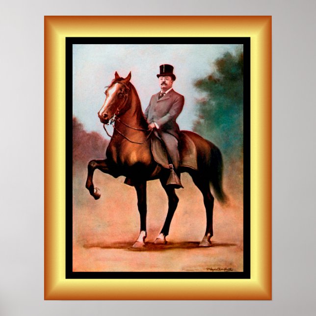 Póster Theodore Roosevelt sobre el caballo ~ (1858 - 1919 (Frente)