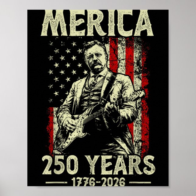 Póster Theodore Roosevelt tocando guitarra Rock N Roll (Frente)