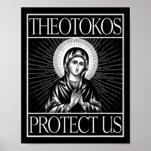 Póster Theotokos Protege a La Santa María, cristiana orto