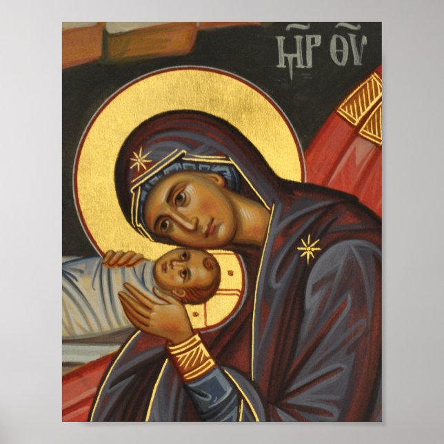 Póster Theotokos y el ícono ortodoxo de Cristo (Frente)