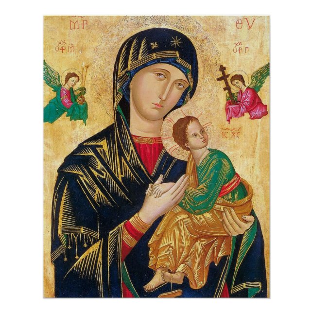 Póster Theotokos y el niño Cristo con ángeles (Anverso)