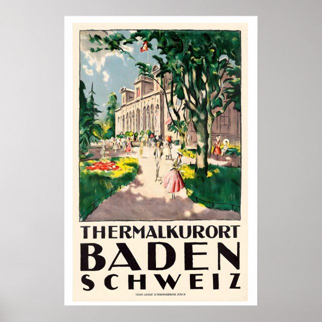 Póster Thermal Spa Baden Suiza Viajes Antiguos (Frente)