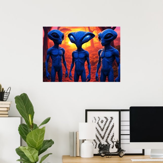 Póster They're Here AI Alien Art (Oficina en casa)