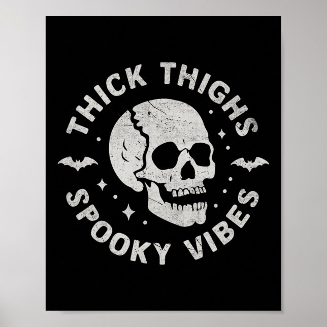 Póster Thick Thighy Spooky Vibes Skull Funny Halloween (Frente)