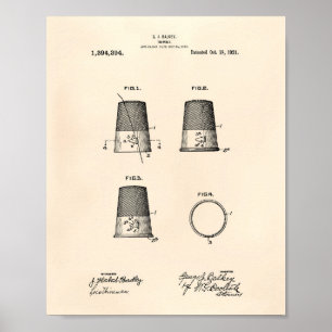 Póster Thimble 1921 Patent Art Old Peper