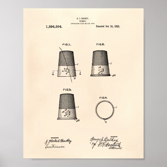 Póster Thimble 1921 Patent Art Old Peper (Frente)
