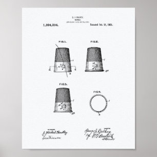 Póster Thimble 1921 Patent Art White Paper