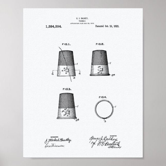 Póster Thimble 1921 Patent Art White Paper (Frente)