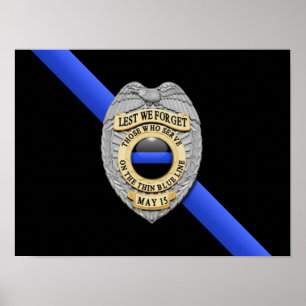 Póster Thin Blue Line Flag & Badge