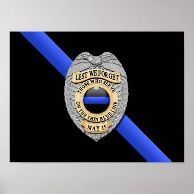 Póster Thin Blue Line Flag & Badge (Frente)