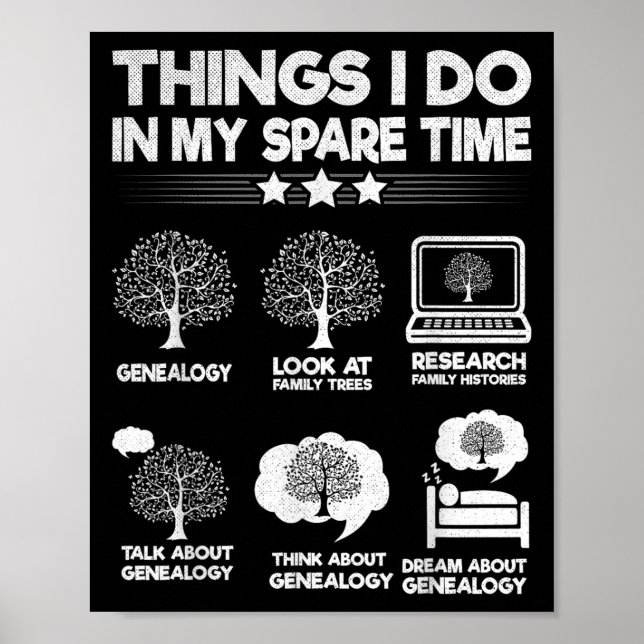 Póster Things I Do In My Spare Time Funny Genealogy  (Frente)