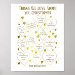 Póster Things We Love About You Birthday<br><div class="desc">A fabulous poster to tell someone the reasons you love them on their birthday or anniversary. Would make a special milestone anniversary gift for a husband or partner. Personalize with a name and change the reasons in the hearts to fit the recipient. Makes a great gift from all the family...</div>