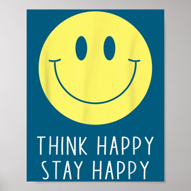 Póster Think Happy Stay Happy Motivation Quote Yellow Smi (Frente)