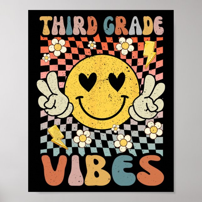 Póster Third Grade Vibes 3rd Grade Retro Teacher 1st Day  (Frente)
