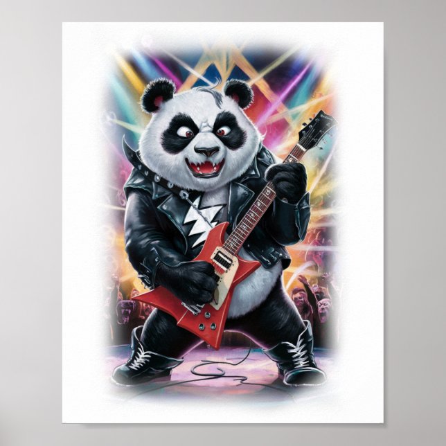 Póster This Funny Panda plays Hardrock on a White (Frente)