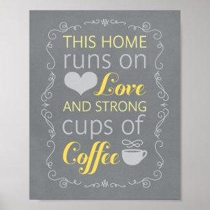Póster This Home Runs on Love and Strong Cups of Coffee