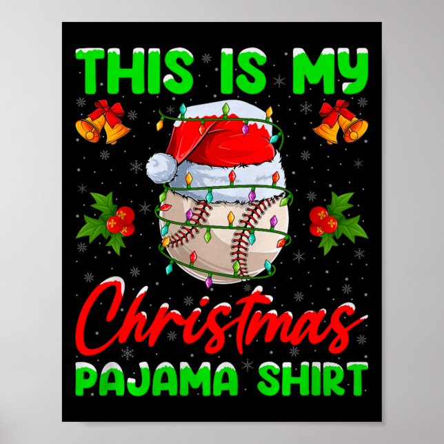 Póster This Is My Baseball Christmas Pajamas Funny Baseba (Frente)